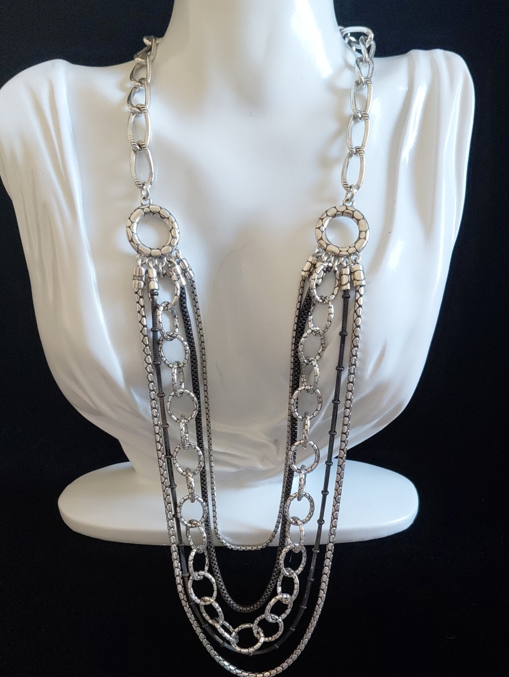 Brighton Pebble Cascade Multi Strand Silver Gunmetal Necklace